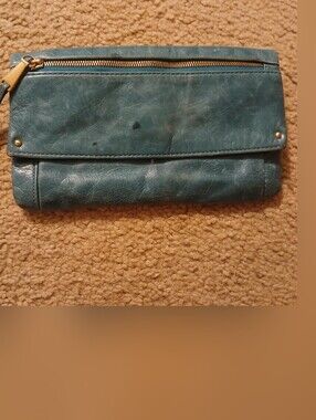 HOBO Teal Blue Leather Wristlet Wallet with Zip Pocket
